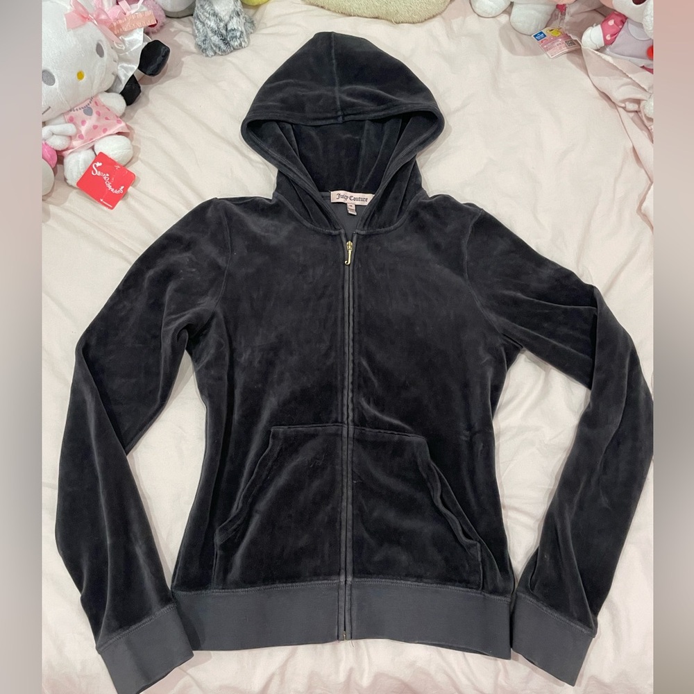 Vintage Juicy Couture Dark Gray Velour Hoodie Jacket - M